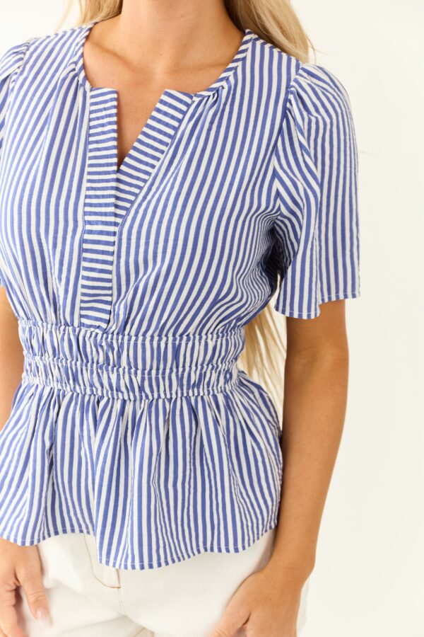 Cobalt Striped Short Sleeve Peplum Blouse - Image 6