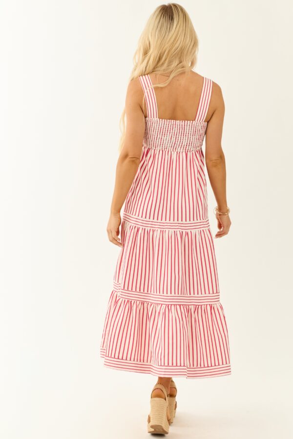 White and Ruby Striped Sleeveless Midi Dress - Image 5