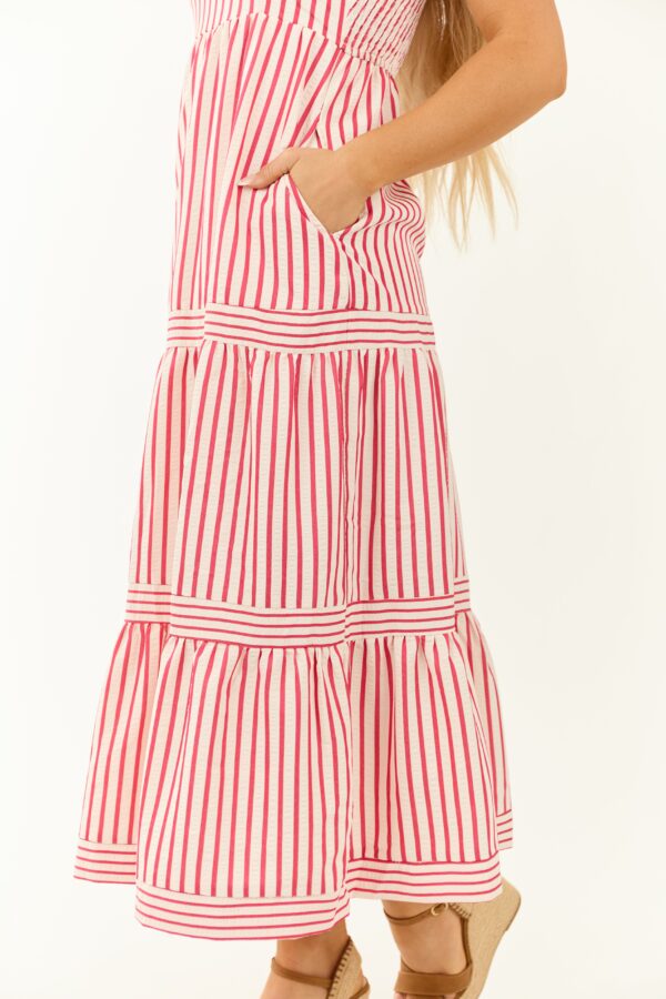 White and Ruby Striped Sleeveless Midi Dress - Image 6